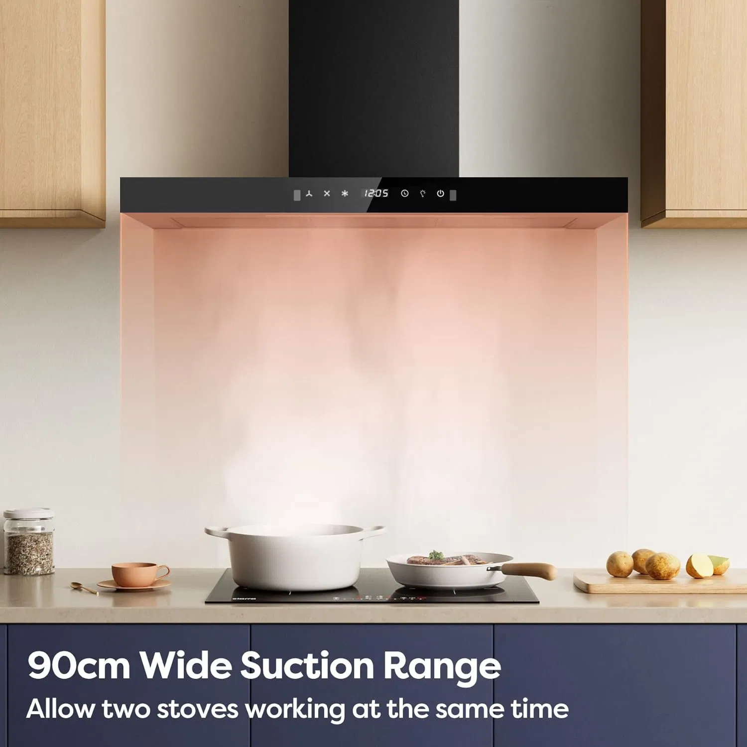 T Shape Wall Mounted Kitchen Exhaust Gold Stainless Steel Range Hood