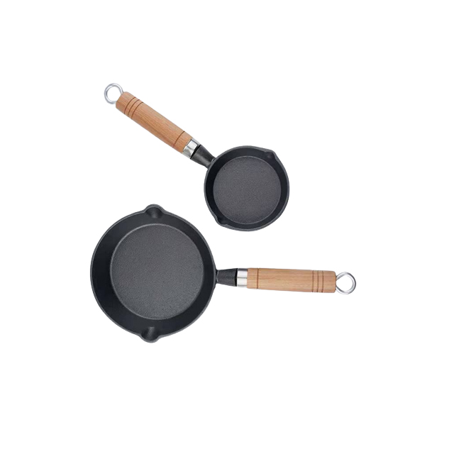 Factor Supply Cast Iron Skillet Frying Pan Cast Iron Griddle Cooking Set Griddle with Wood Handle