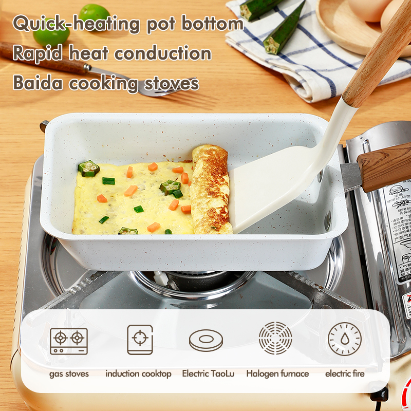 Japanese Style Square Cast Iron Multi-function Thickened Bottom Non-Stick Stone Color Small Frying Pan for Home Kitchen