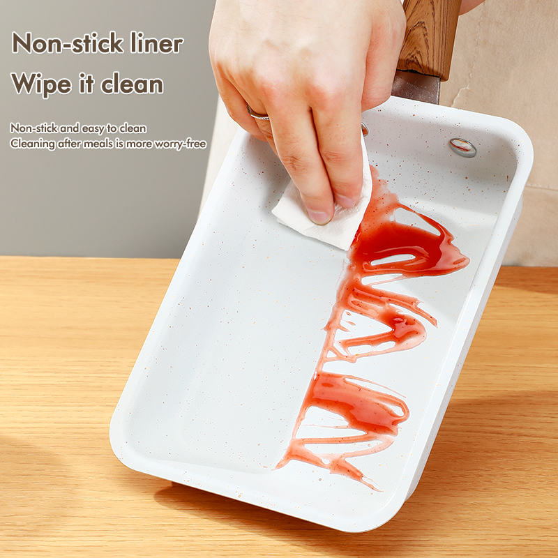 Japanese Style Square Cast Iron Multi-function Thickened Bottom Non-Stick Stone Color Small Frying Pan for Home Kitchen