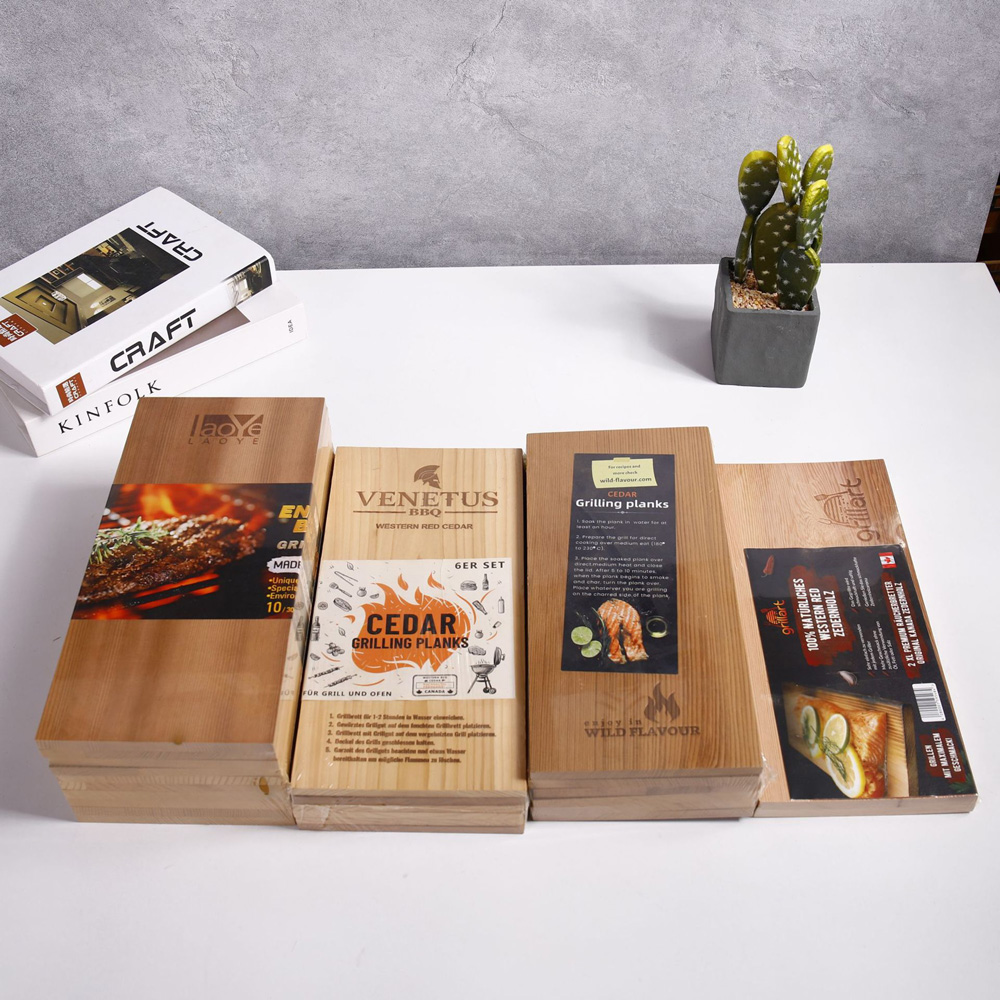 6 Pack Cedar Wood Smoke Grilling Planks Tool Set for BBQ Salmon and More