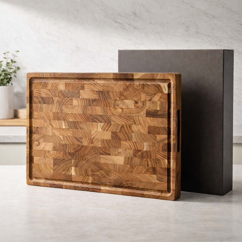 Large End Grain Teak Wood Cutting Board Chopping Blocks Serving Meat Kitchen Chopping Boards Gift with Juice Groove
