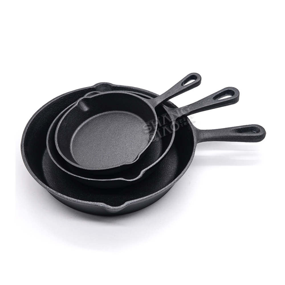 3 Pieces Pre-Seasoned Cast Iron Frying Pans Skillet Set for Home Kitchen Gas Induction Cooker Use