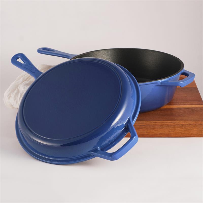 Red Classic Design Cast Iron Dutch Oven Skillet 2-in-1 Combo Cooker with Enamel Coating for Soup Stock Pots Gas Induction Ready