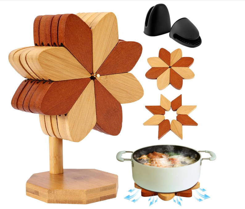 High Quality Hot Dishes Oven Mitts Wood Tree Trivet Set Decorative WindmillShape Tree Trivets Hot Dishes Wooden Tree Coasters