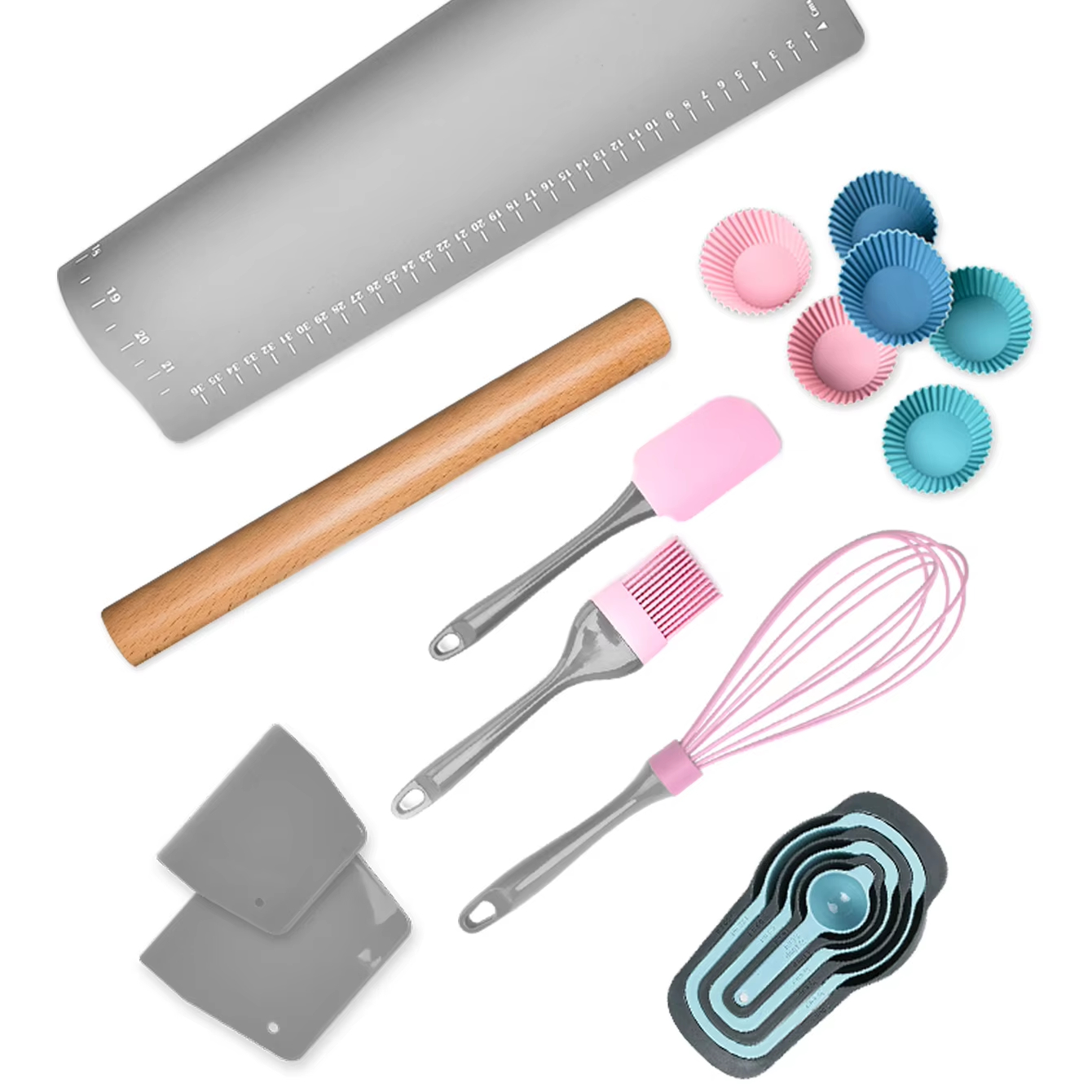 Best Selling Silicone Heat Resistance Spatula 19-Pieces Baking Tools Set Include Egg Whisk Cupcake Mold