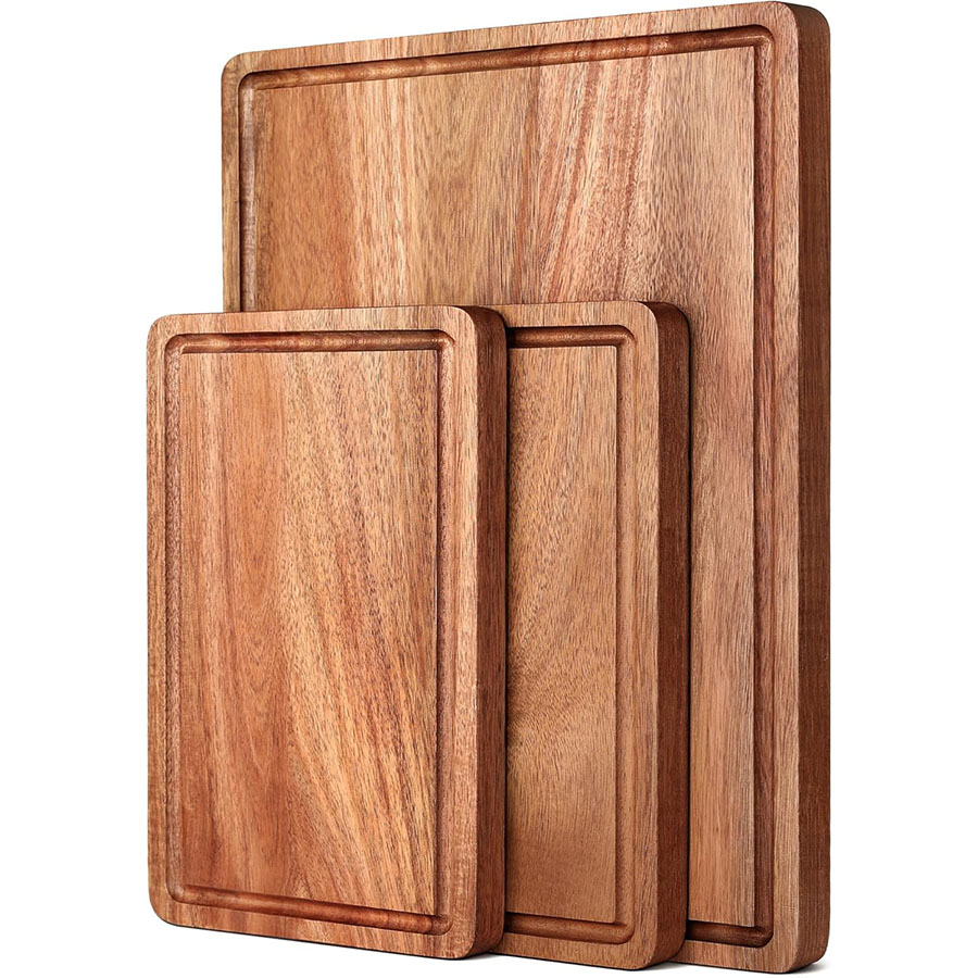 Acacia Wood Cutting Board Set With Juice Compartment And Handle Suitable For Kitchen's Set Of Durable Boards