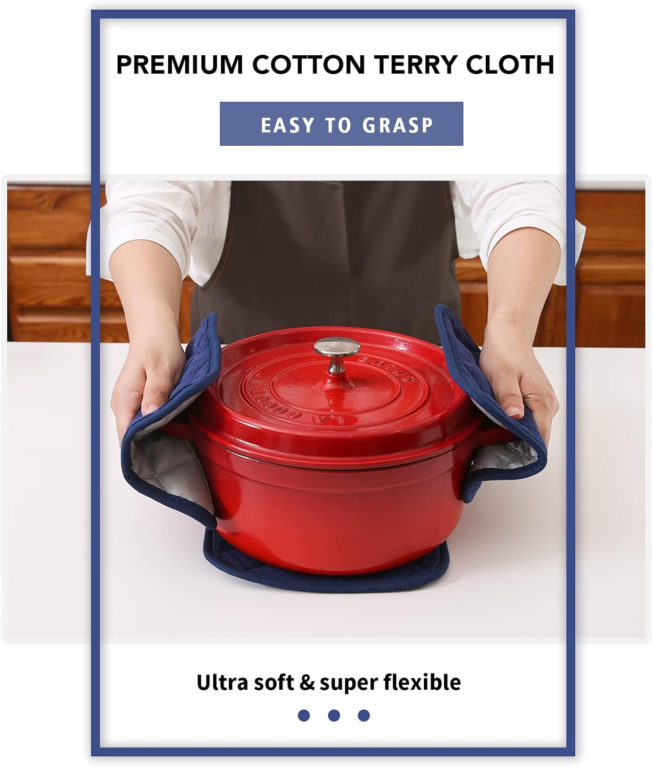 Custom Logo Oven Mitts Heat Resistant Dishwasher Safe Cotton+Polyester Pot Holders &amp; Trivet for Cooking Baking BBQ Hangable