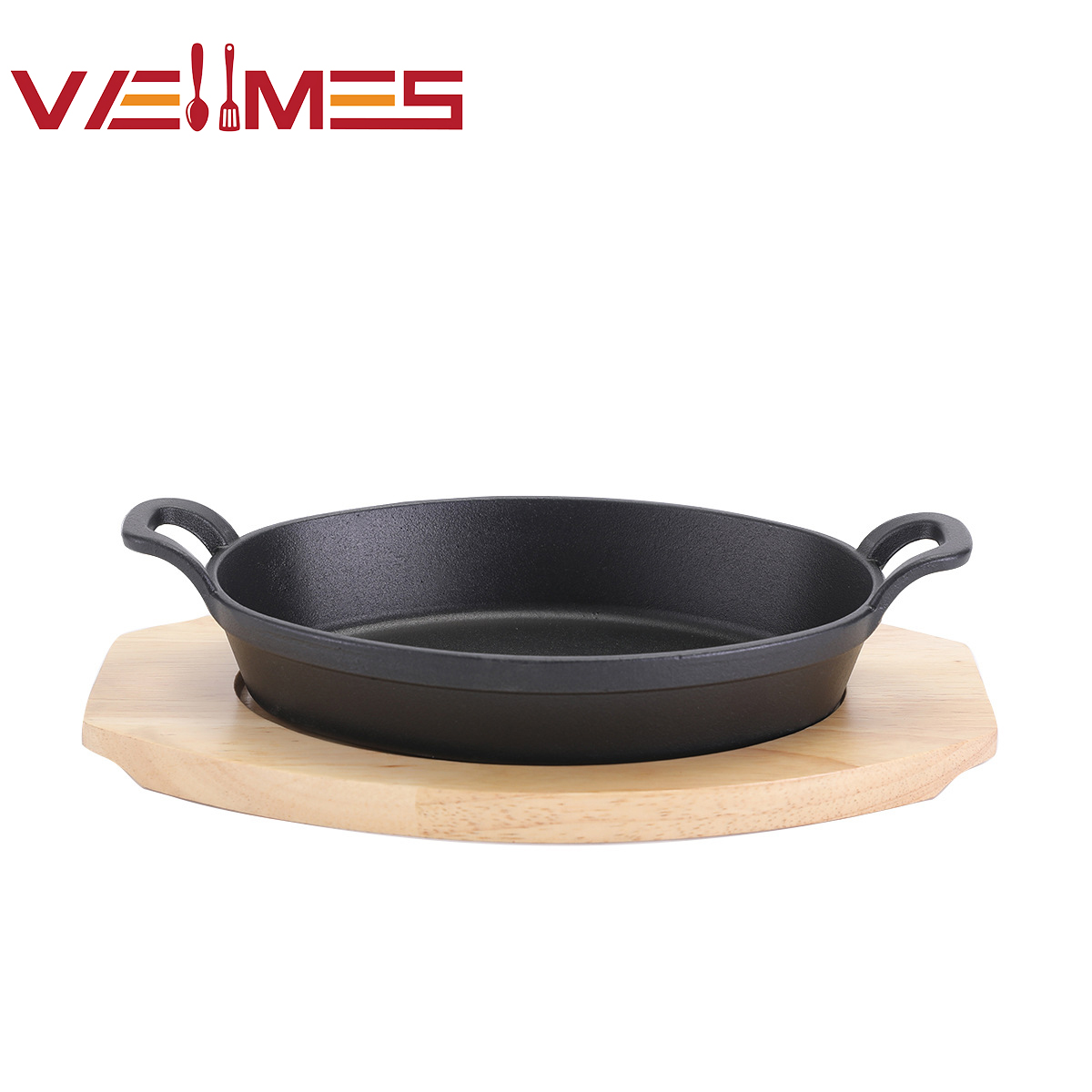 Pre-Seasoned Non-Stick Oval Cast Iron Sizzler Plate Dual Handle Steak Skillet for Restaurant &amp; Home Cooking