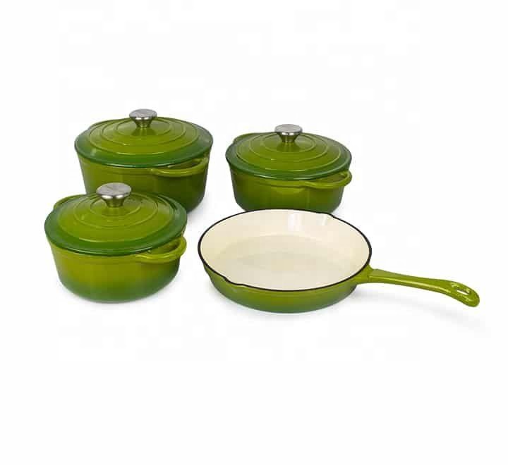 Hot Enamel Cast Iron Casserole and Skillet 4pcs Cookware Set
