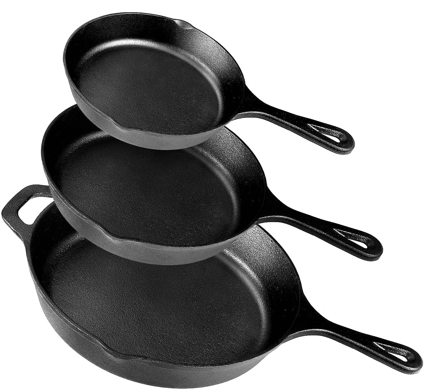 Heavy Duty Pre-Seasoned Cast Iron Skillet Set 3-Piece Versatile Frying Pans for Indoor &amp; Outdoor Cooking