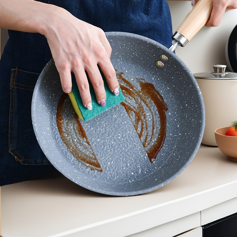 Non-stick PTFE-coated frying pan with wooden handle | Food-grade, PFOA-free cooking utensil for gas and induction cooktops