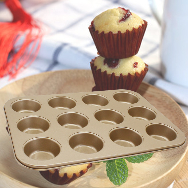 Gold Nonstick Mini 12 Holes Baking Cupcake Cup Cake Tools Non Stick Carbon Steel Bakeware Muffin Pan