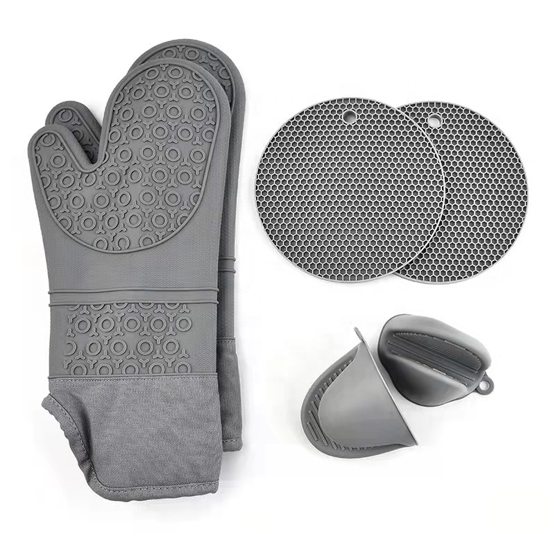Pack of 6 Extra Long Oven Mitts Pot Holders Sets with Mini Oven Gloves Hot Pad Potholders Customized Printed Silicone Trivets