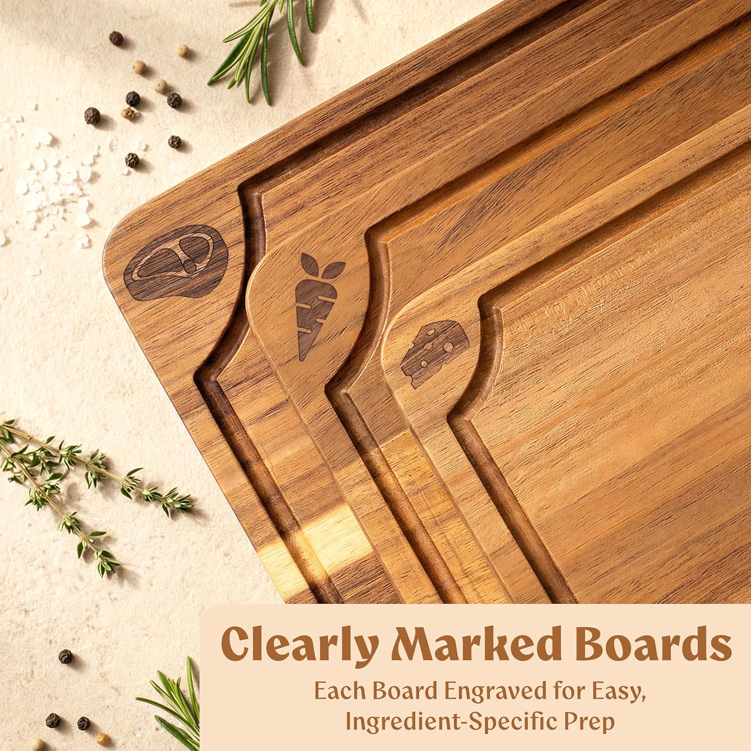 Premium Modern Acacia Wood Chopping Board Set of 3 Pack for Restaurants &amp; Parties-Durable Eco-Friendly Kitchen Cutting Boards