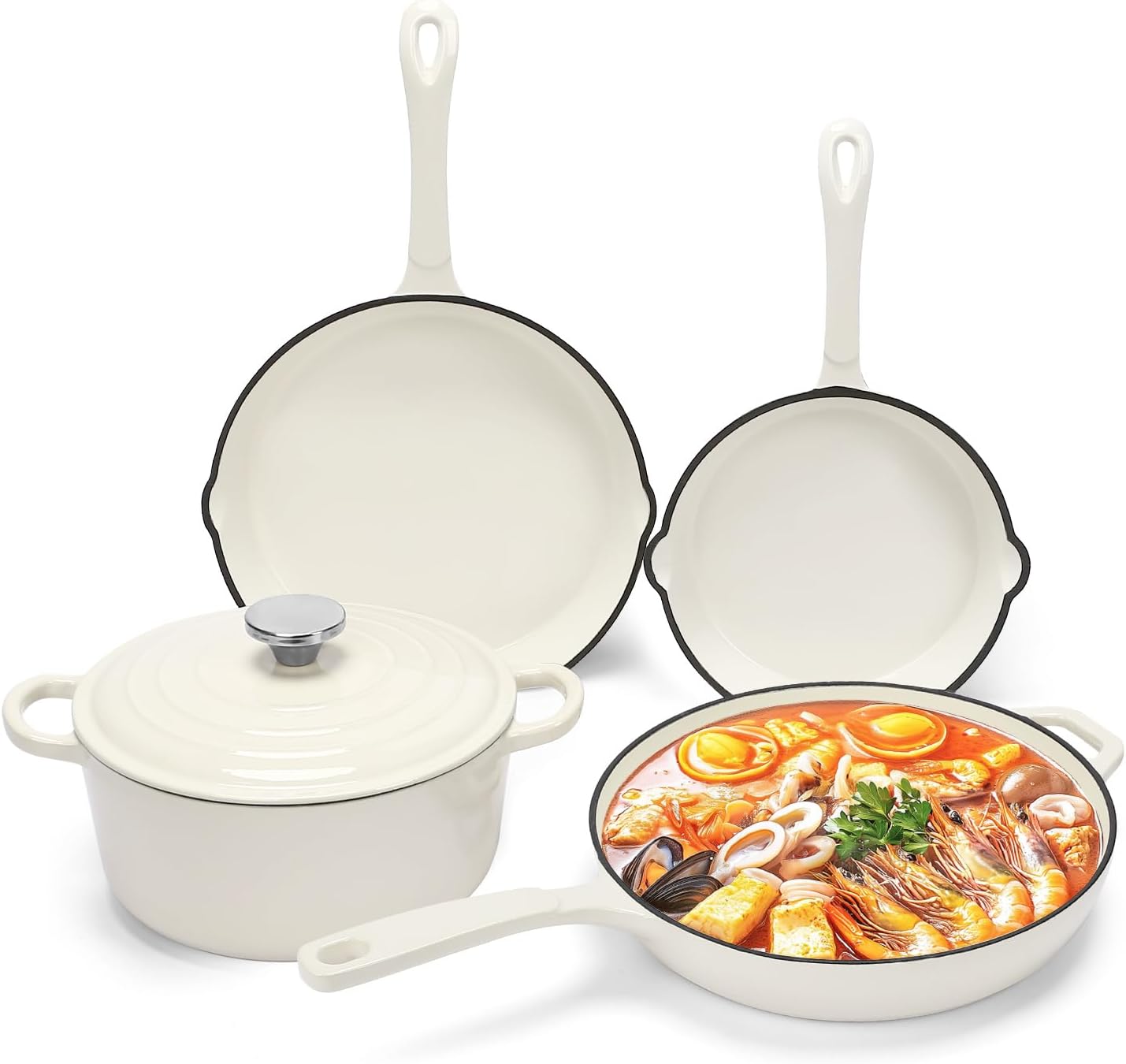 16cm 20cm 25cm Enamel Cast Iron Soup Pots Saucepan Wholesale Skillet Long Handle Non-stick Kitchen Cookware Frying Pan