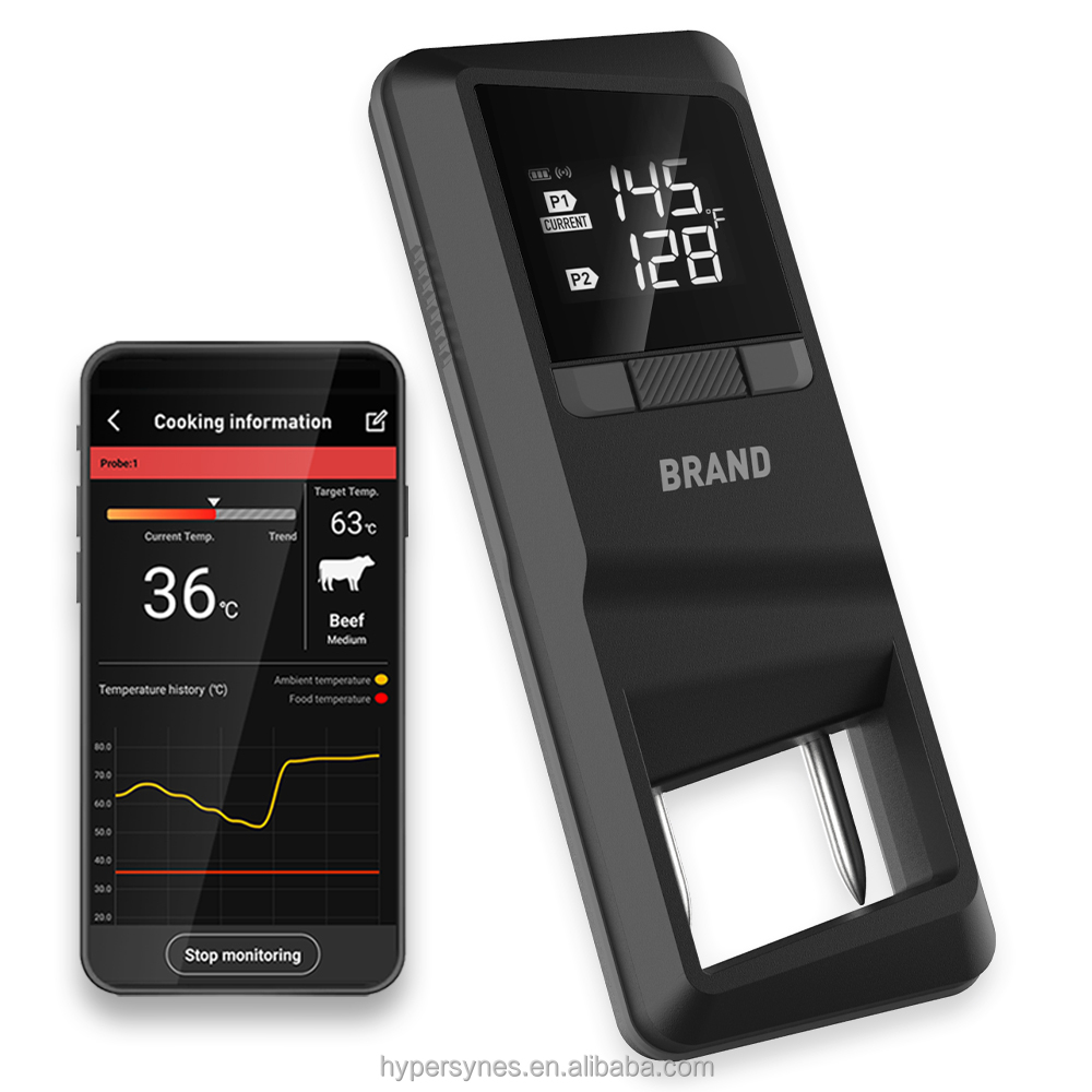 Tuya Digital Bluetooth Wireless Meat Thermometer 170M Range with Backlight Remote and Stainless Steel Probe Metal Construction
