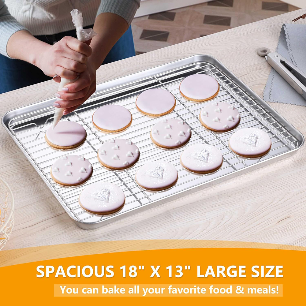 Cookie Sheets for Baking Cooking Tray with Wire Cooling Rack Stainless Steel Bakeware Bacon Pans for Toaster, Dishwasher Safe
