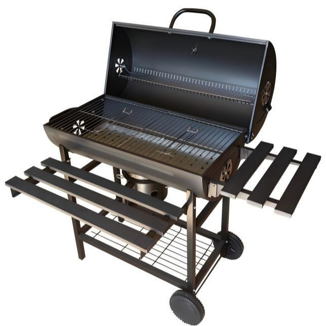 155-inch Iron Wood Powder Coated Frame Oil Drum Barbecue Grill Large-Sized Outdoor Irregular Style Smoker Multi-Functional