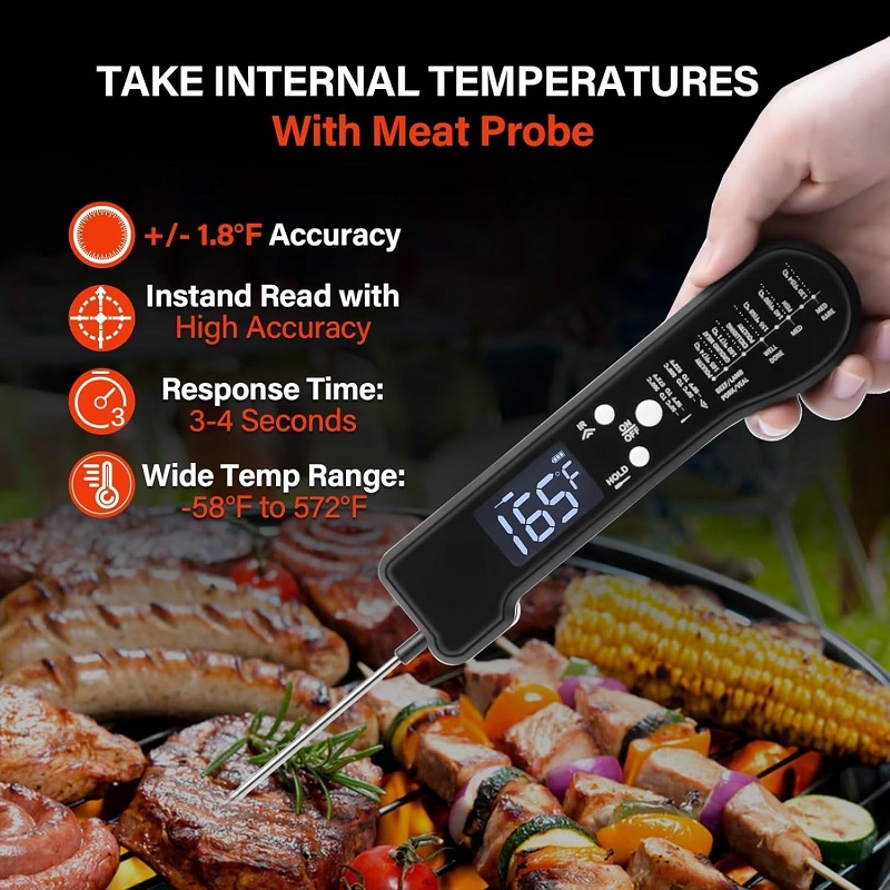 3-in-1 Instant Read Digital Meat Thermometer Infrared Thermometer with Dual Meat Probes
