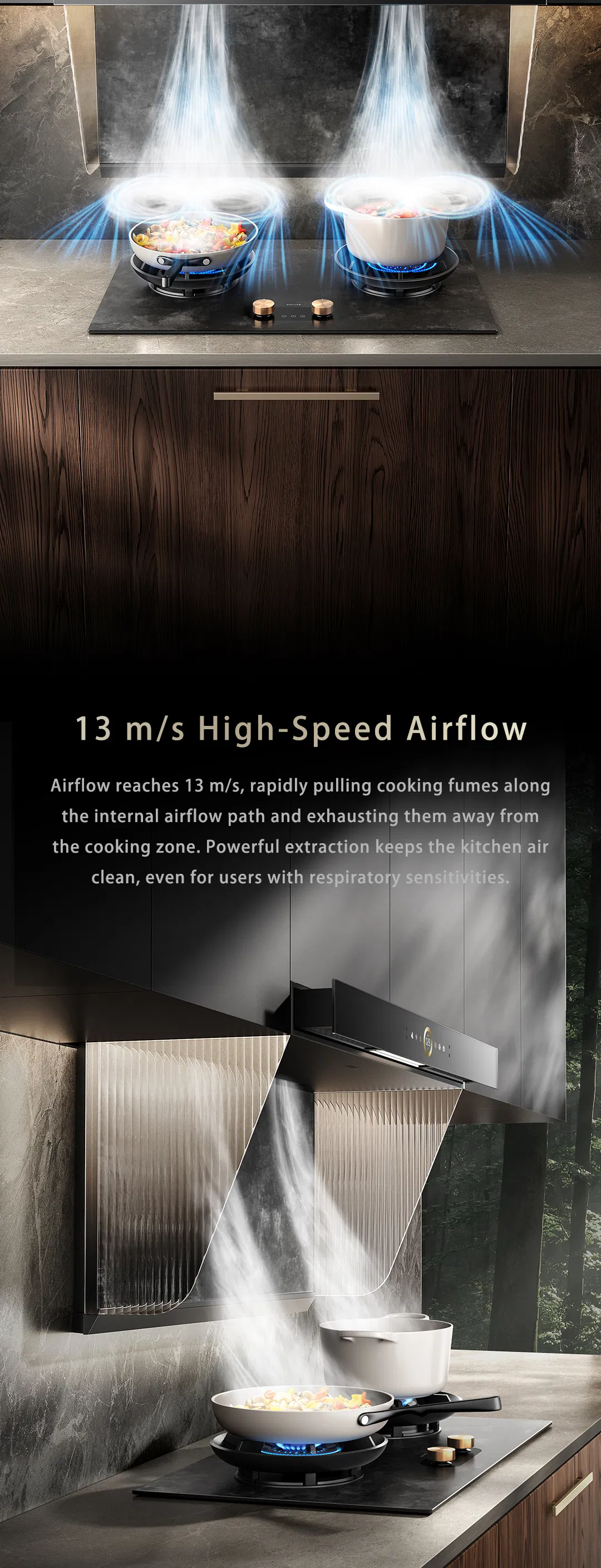 Wall-Mounted K1 Drawer Type Under Cabinet Smart Kitchen Range Hood for Household Cooking