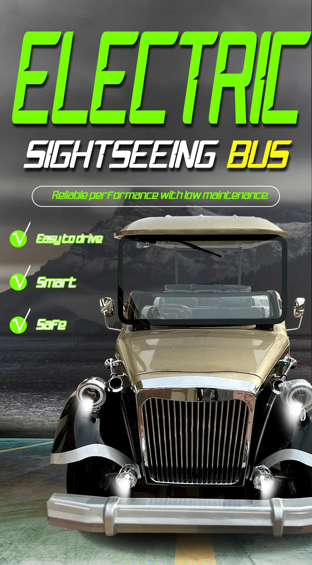 Electric Sightseeing Bus Front View