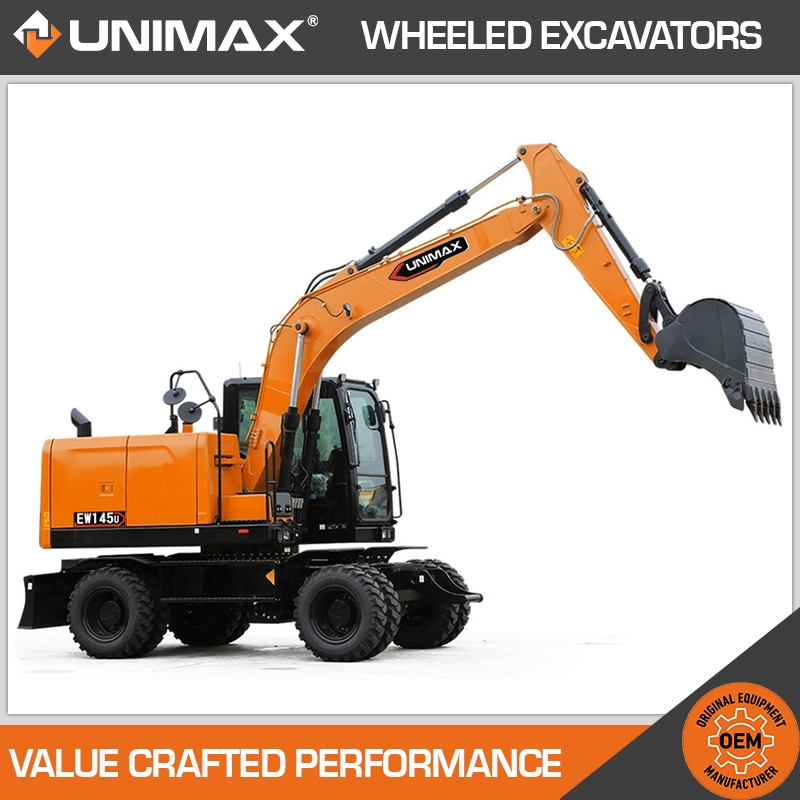 Unimax Ew75u Ew95u Ew145u Ew215u 20 20.5 21 21.5 Ton Wheeled Digger Mini Wheeled Excavator Bucket Wheel Excavator Excavator on Wheels Mini Tyre Excavator