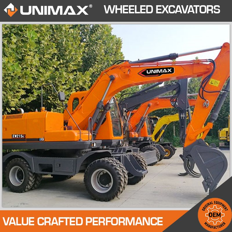 Free Shipping Unimax Ew75u Ew95u Ew145u Ew215u 20.5 21.5 6 7 Ton Small Wheel Digger for Sale Mini Bucket Wheel Excavator Rubber Tire Excavator on Wheels