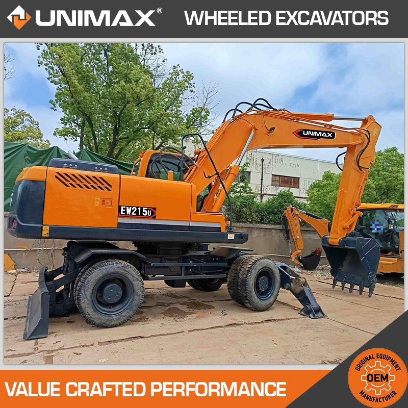 Free Shipping Unimax Ew75u Ew95u Ew145u Ew215u 20.5 21.5 6 7 Ton Small Wheel Digger for Sale Mini Bucket Wheel Excavator Rubber Tire Excavator on Wheels