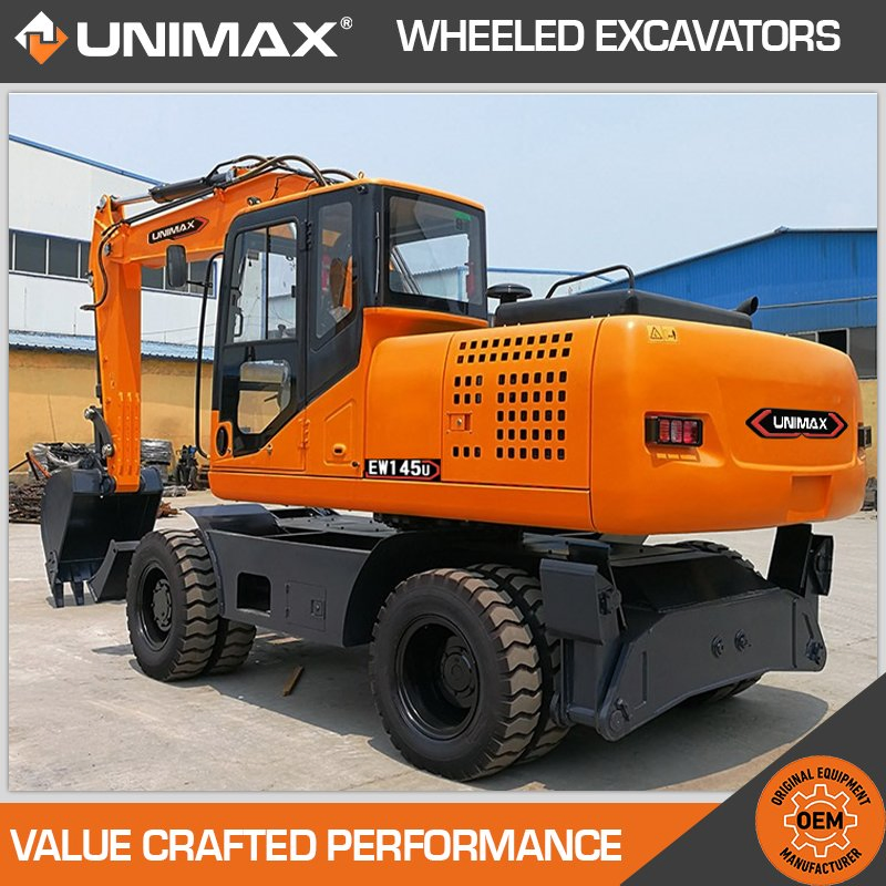 Unimax Ew75u Ew95u Ew145u Ew215u 20 20.5 21 21.5 Ton Wheeled Digger Mini Wheeled Excavator Bucket Wheel Excavator Excavator on Wheels Mini Tyre Excavator