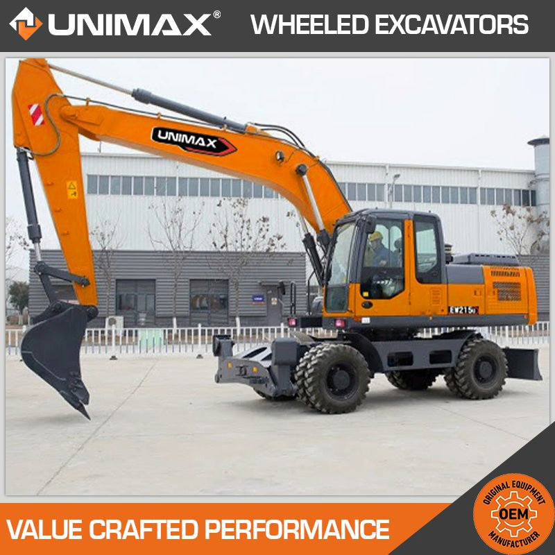 Free Shipping Unimax Ew75u Ew95u Ew145u Ew215u 20.5 21.5 6 7 Ton Small Wheel Digger for Sale Mini Bucket Wheel Excavator Rubber Tire Excavator on Wheels