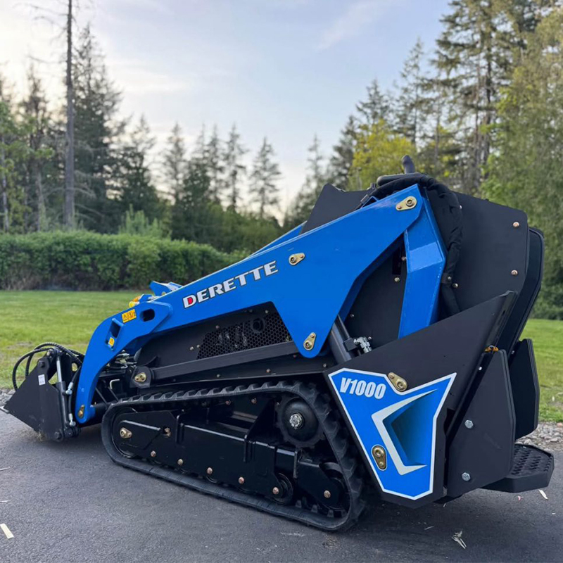 Derette Mini Skid Steer V1000 Mini Track Loader Mini Forestry Loader Stand on Skid Steer with Full Range of Attachments