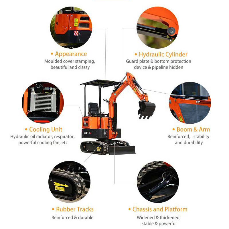 CE and EPA Approved Factory Smallest 1 Ton to 2 Ton Hydraulic Rubber Crawler Tracked Backhoe Bucket Mini Digger Excavators 1 Ton Mini Crawler Excavators