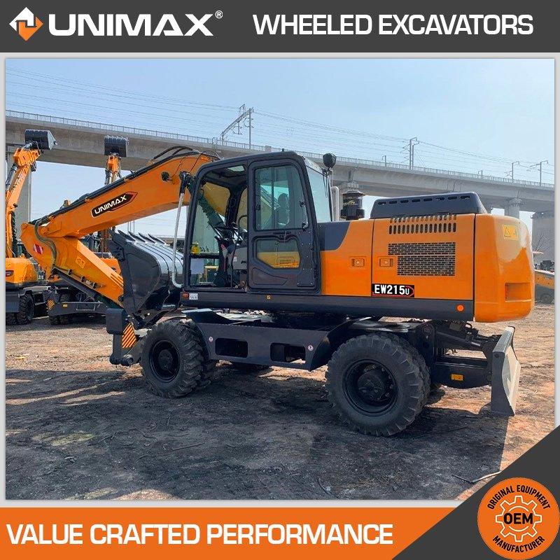 Free Shipping Unimax Ew75u Ew95u Ew145u Ew215u 20.5 21.5 6 7 Ton Small Wheel Digger for Sale Mini Bucket Wheel Excavator Rubber Tire Excavator on Wheels