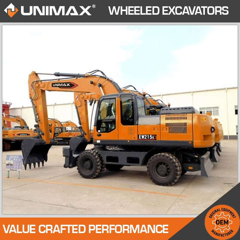 Free Shipping Unimax Ew75u Ew95u Ew145u Ew215u 20.5 21.5 6 7 Ton Small Wheel Digger for Sale Mini Bucket Wheel Excavator Rubber Tire Excavator on Wheels