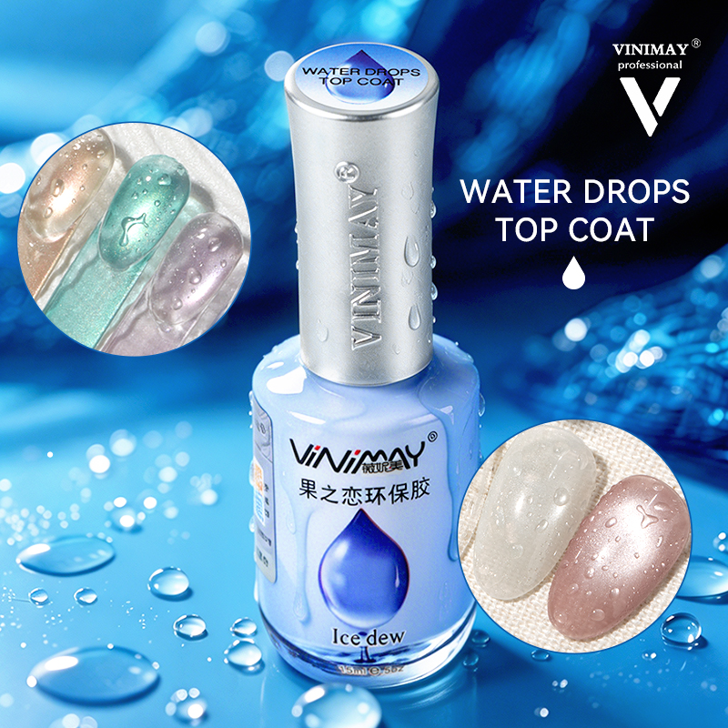 Vinimay Upgrade Water Drop Top Coat 15ml Clear Red Yellow Blue and Green 5 Colors No Wipe Water Droplet Top Coat for Salon