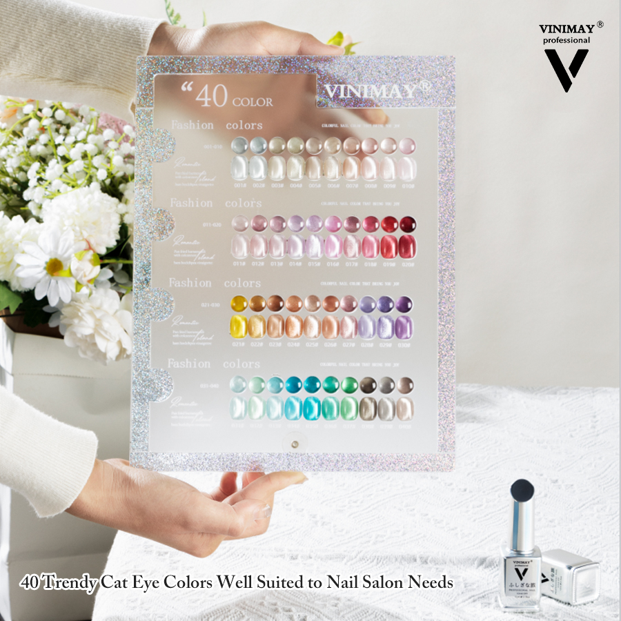 Vinimay 40 Colors Cat Eye Gel Polish Set Trending Diamond Reflective Crystal Magnetic Cat Eye Gel Suitable for Nail Salons