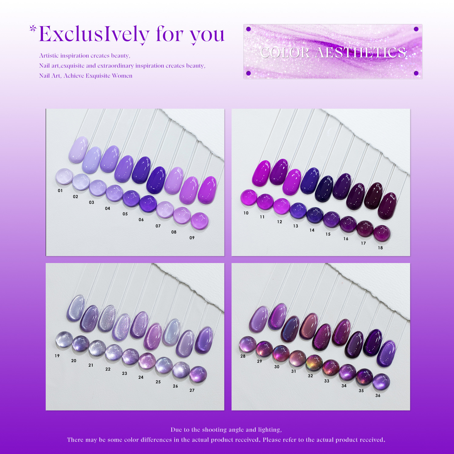 36 Colors Deep Light Purple Cat Eye Gel HEMA TPO-Free Gift Box Set UV High Saturation Solid Color