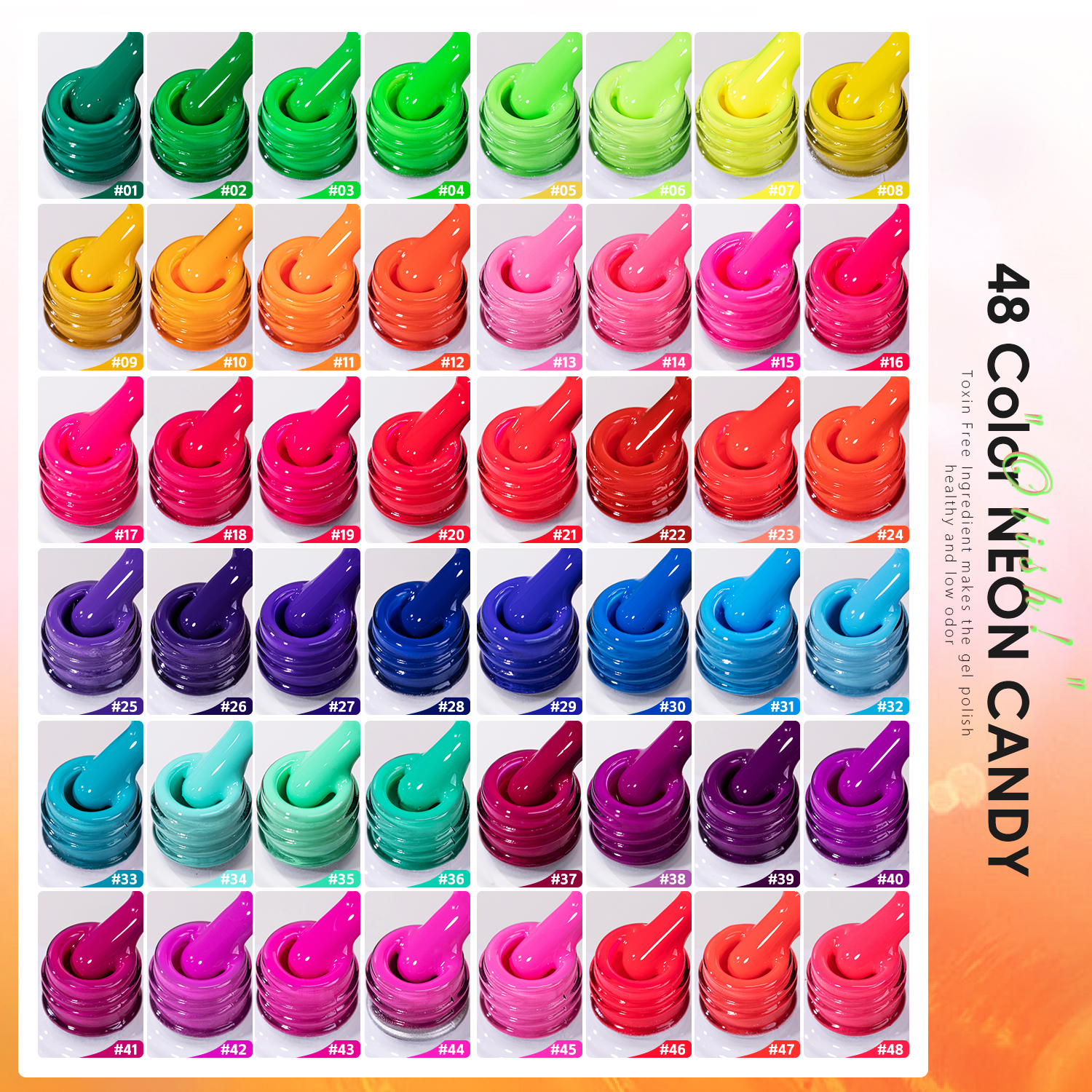 Vendeeni Professional Nail Supplier Uv Led Neon 48colors Gel Nail Polish Set TPO HEMA FREE OEM Label Free Design Nail Boxes
