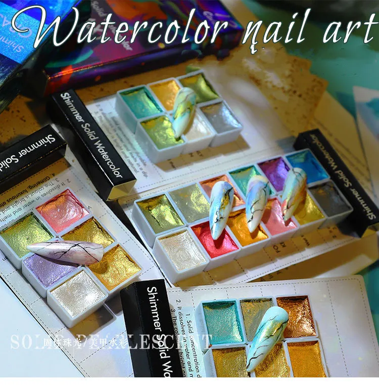 6/12 Colors Glitter DIY Nail Art Decoration Paint Metallic Nail Chrome Pigment Powder Solid Peral Nail Watercolor
