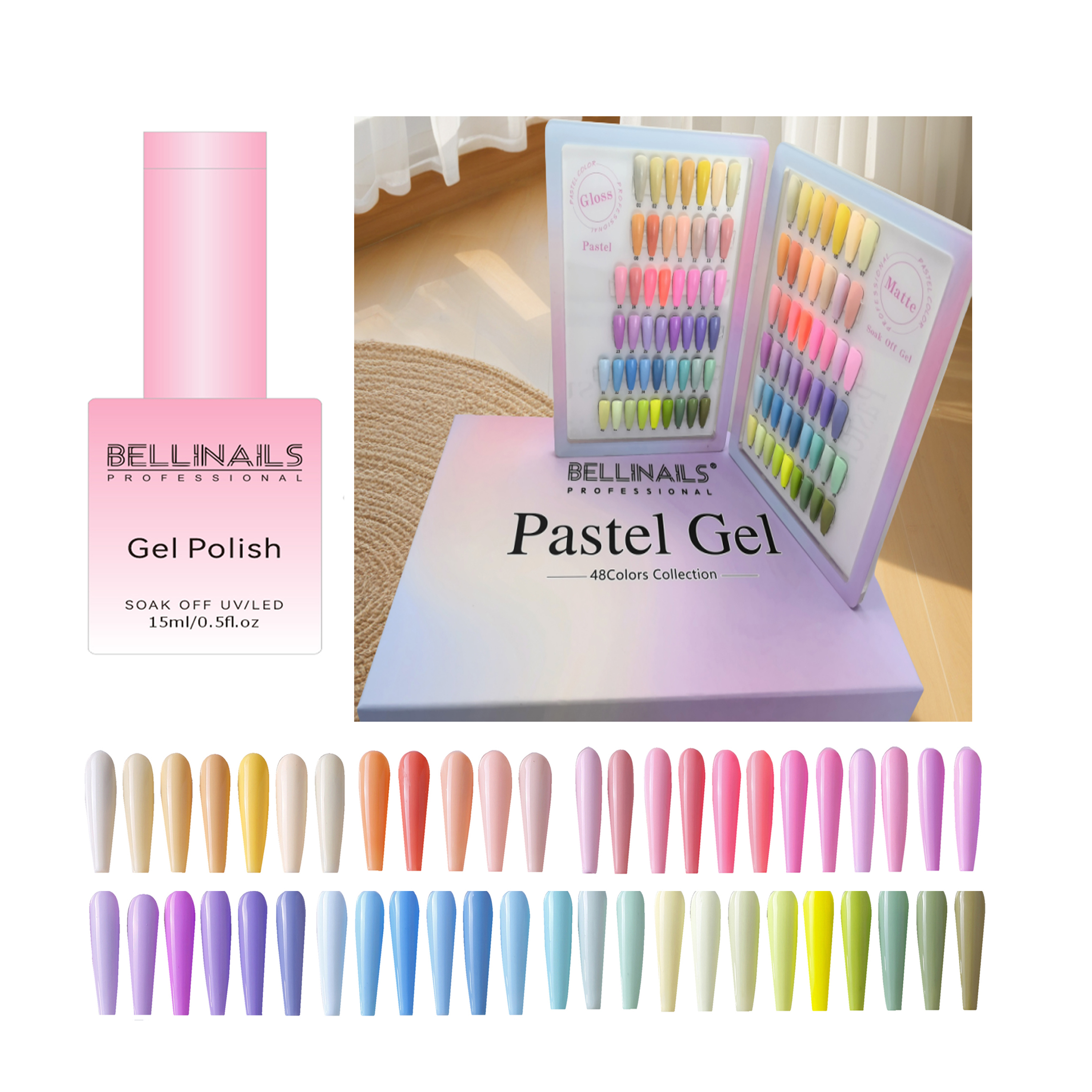 Custom logo OEM 48 Pastel Colors Kit Gel Nail Polish Soak Off Private Label Gel Polish Set Bottle and Packaging Gel Polish Set