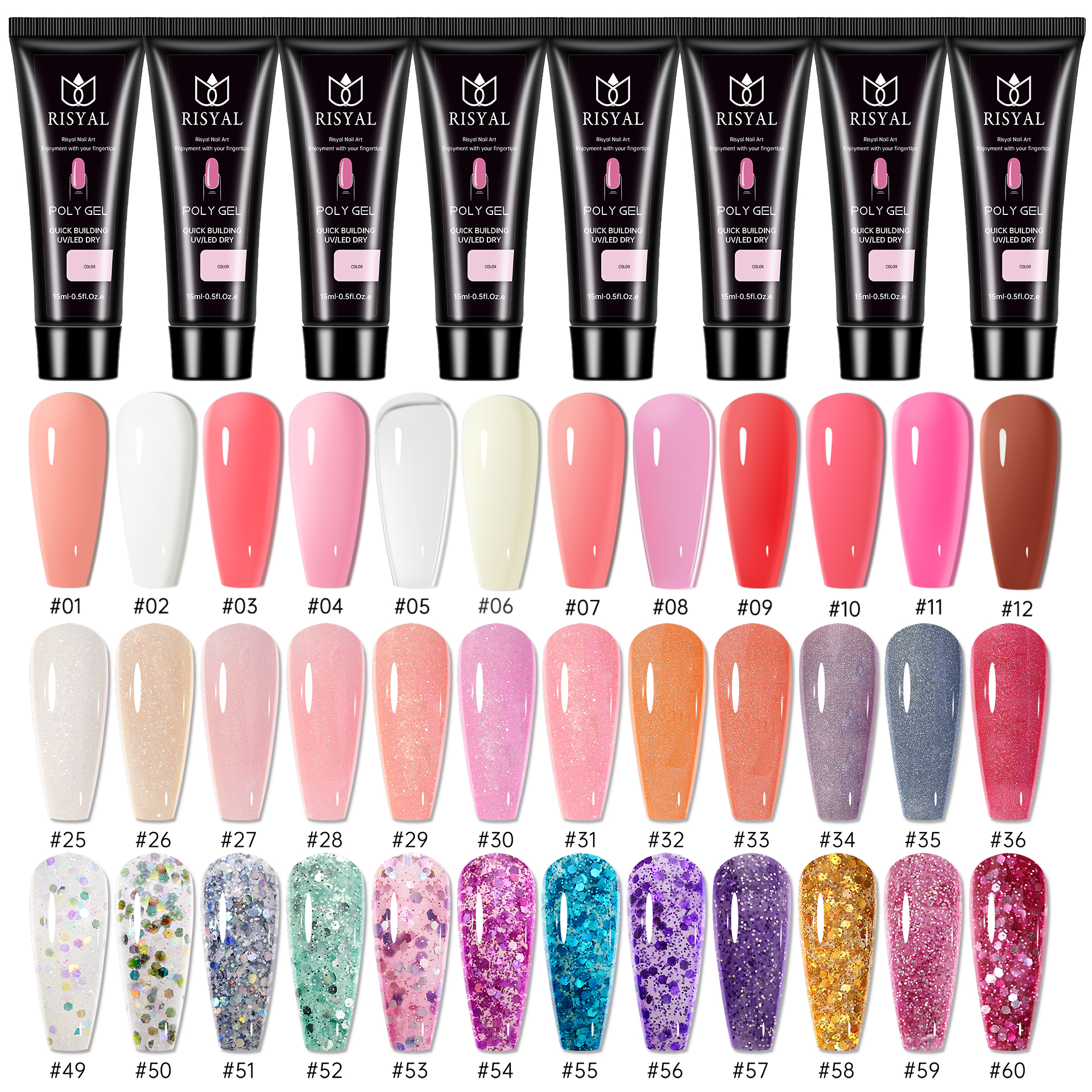 Hot Sale Private Label Nail Secret DIY Nail Extension UV LED Poly Nail Gel Polish Set 15ml 36 Colors Non-Toxic Easy Apply