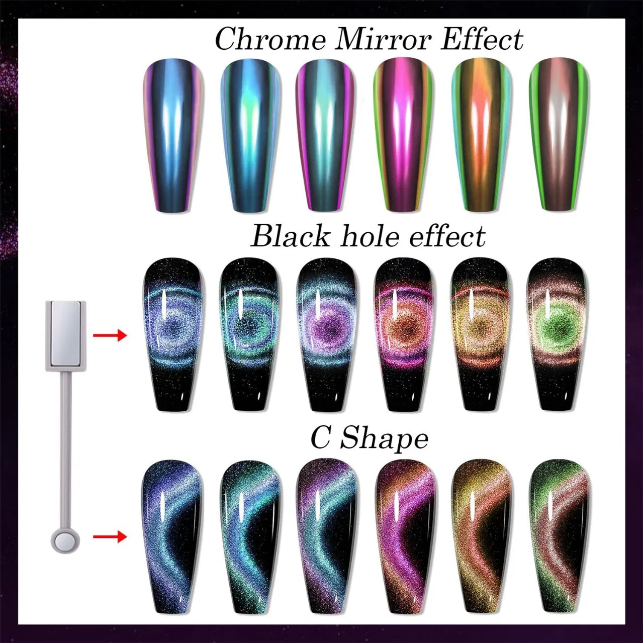 5D Optical Chameleon Magnetic Powder Manicure Colorful Gradient Cat's Eye Powder Pearlescent Powder Manicure