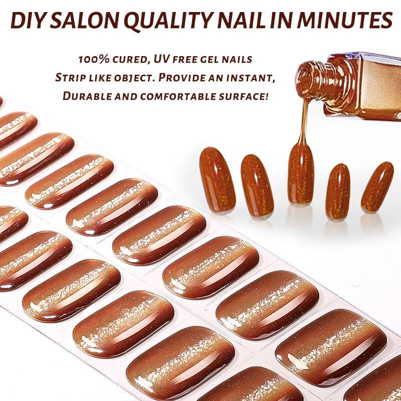 TikTok Bestsellers Self-Adhesive No Bake Gel Nail Strips Easy To Apply And Remove UV Free Gel Nail Wraps Stickers