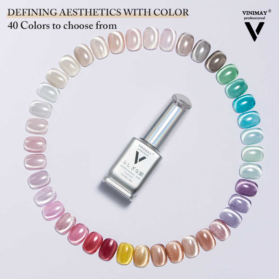 Vinimay 40 Colors Cat Eye Gel Polish Set Trending Diamond Reflective Crystal Magnetic Cat Eye Gel Suitable for Nail Salons