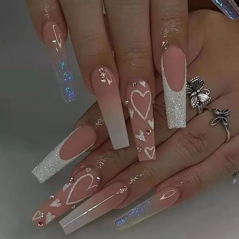 Nails with Rhinestone Acrylic Powder Nail Stickers Penetration Plus Tip