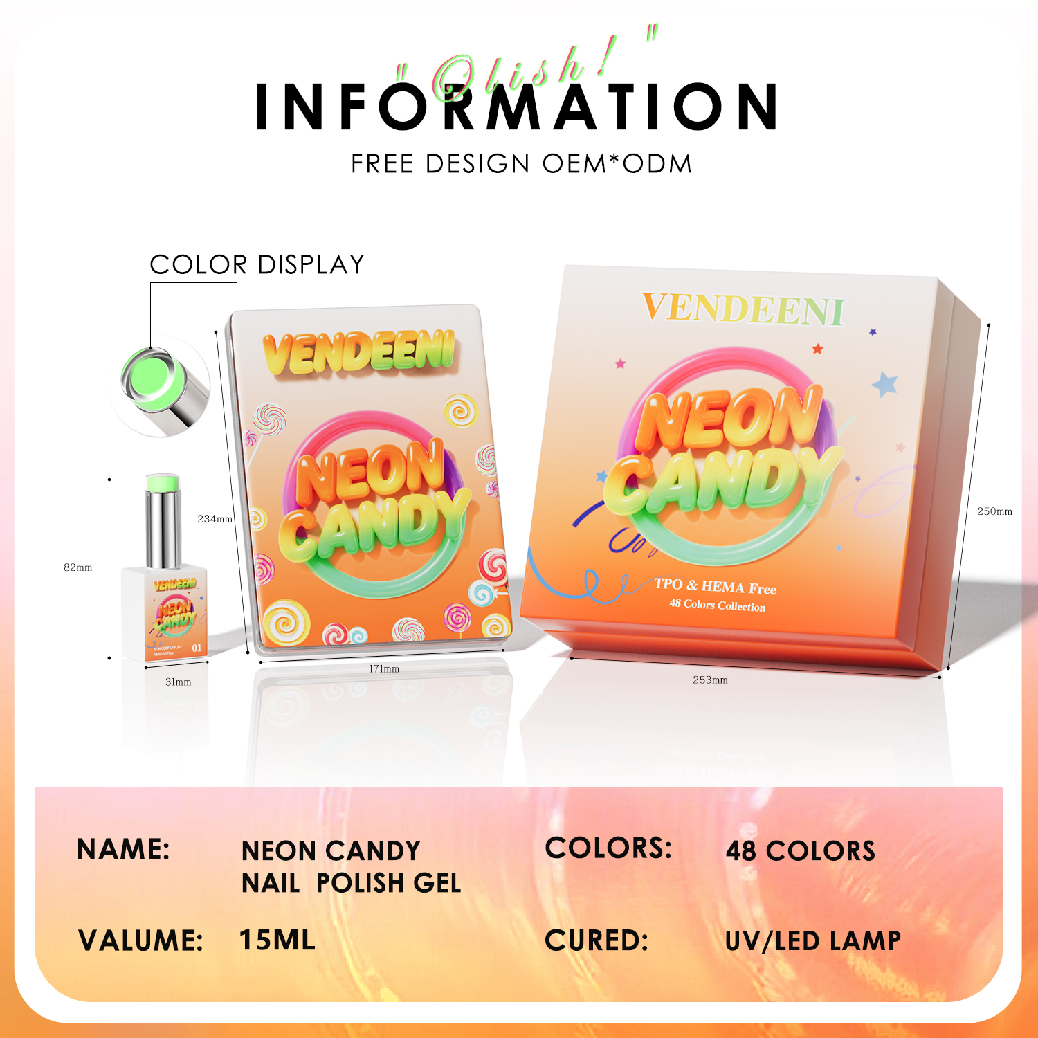 Vendeeni Professional Nail Supplier Uv Led Neon 48colors Gel Nail Polish Set TPO HEMA FREE OEM Label Free Design Nail Boxes
