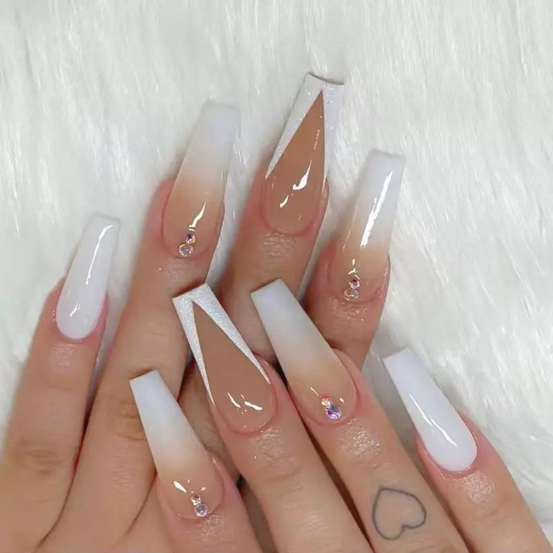 Nails with Rhinestone Acrylic Powder Nail Stickers Penetration Plus Tip