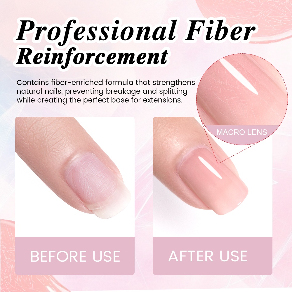 BOZLIN OEM Fiber Repair Gel Builder Fiberglass Nail Extension Gel Hema Free Fiber Glass Base Gel Polish for Cracked Broken Nails