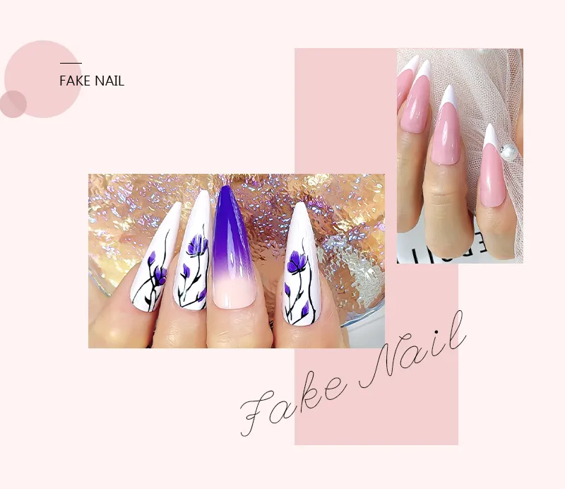 Luxury Purple Long Stiletto Nail Manicure Set with Box